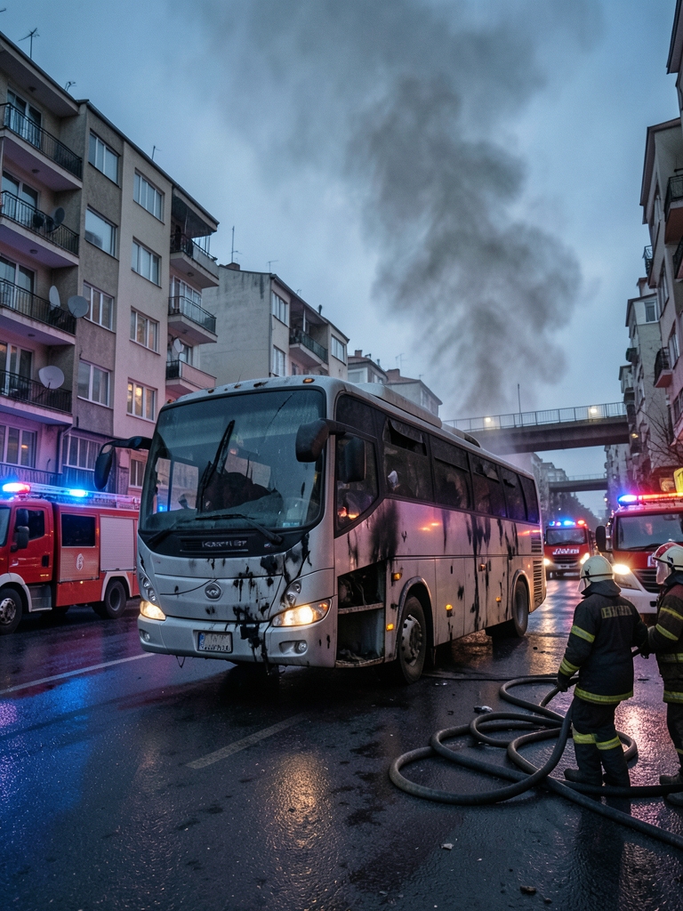 İstanbul'da seyir halindeki yolcu otobüsünde yangın çıktı